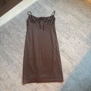 Vintage Y2K Cynthia Rowley Sleeveless Midi Dress S Milkmaid Ruched Brown 90’s